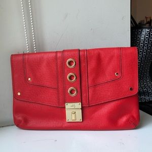 Red Milly Leather Clutch Purse with Chain Strap